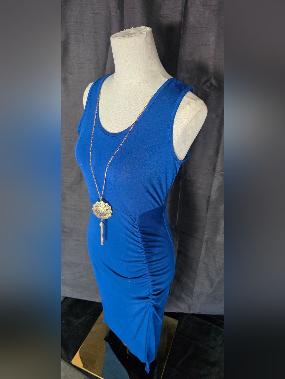 Tiffany Designs Royal Blue Sleeveless Ruched Midi Dress